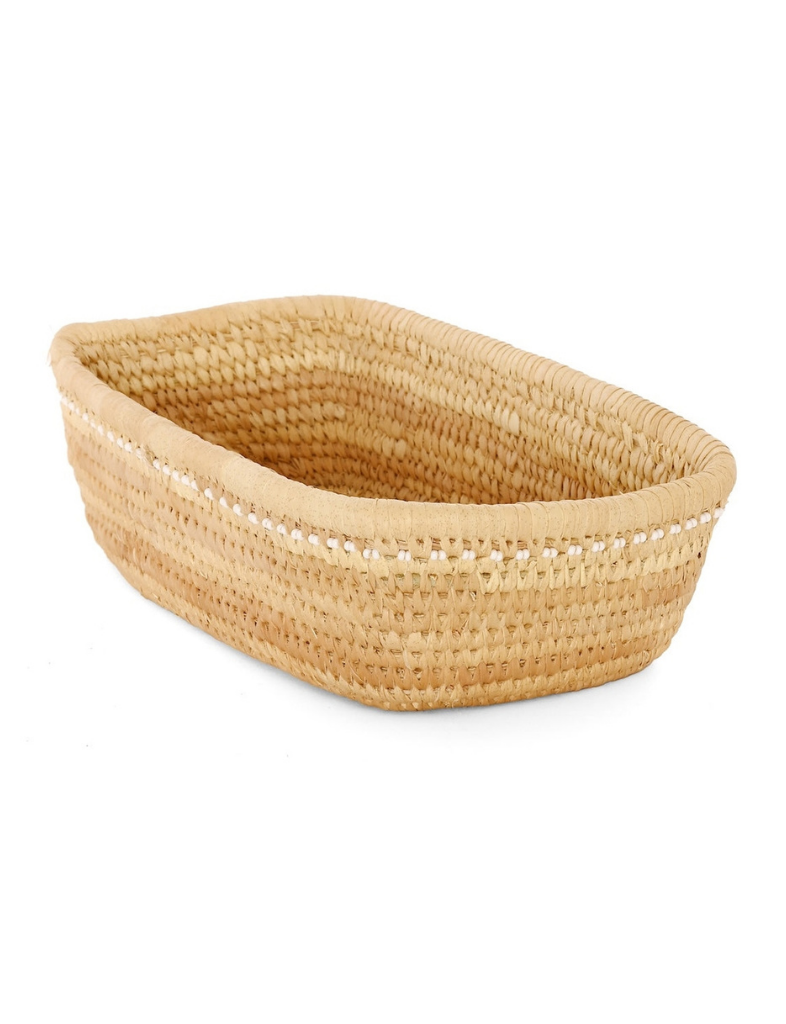 White Beaded Rectangle Basket