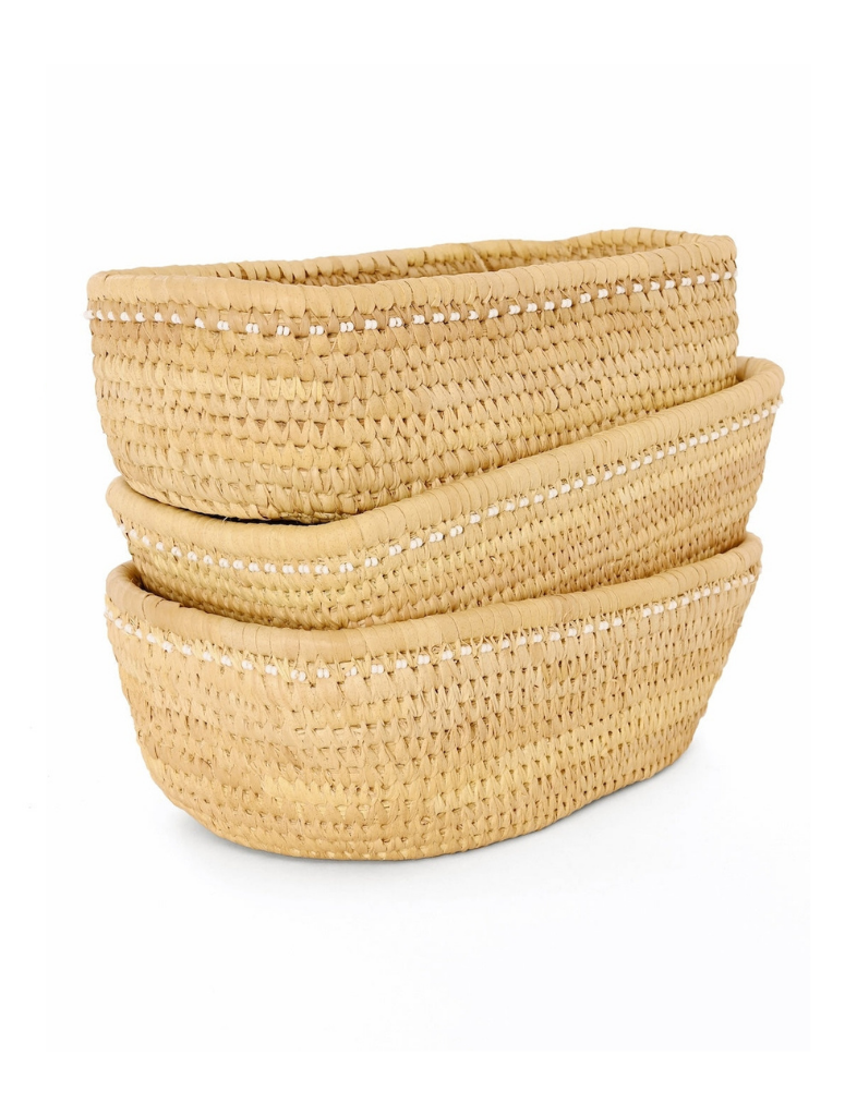 White Beaded Rectangle Basket