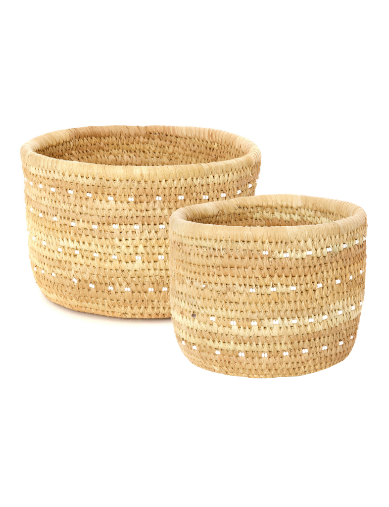 White Beaded Basket