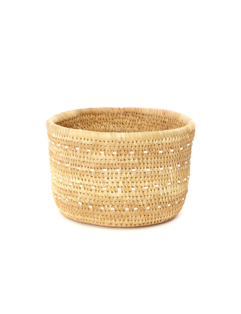 White Beaded Basket - detail view