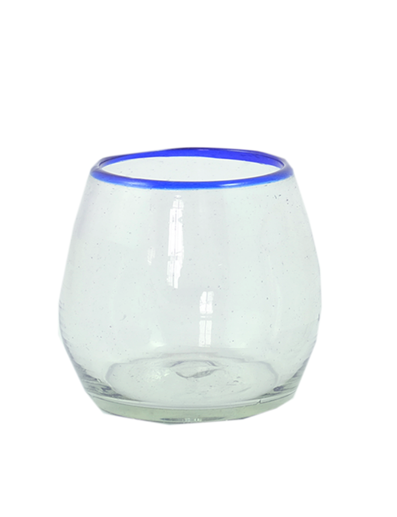Blue Rimmed Stemless Glass