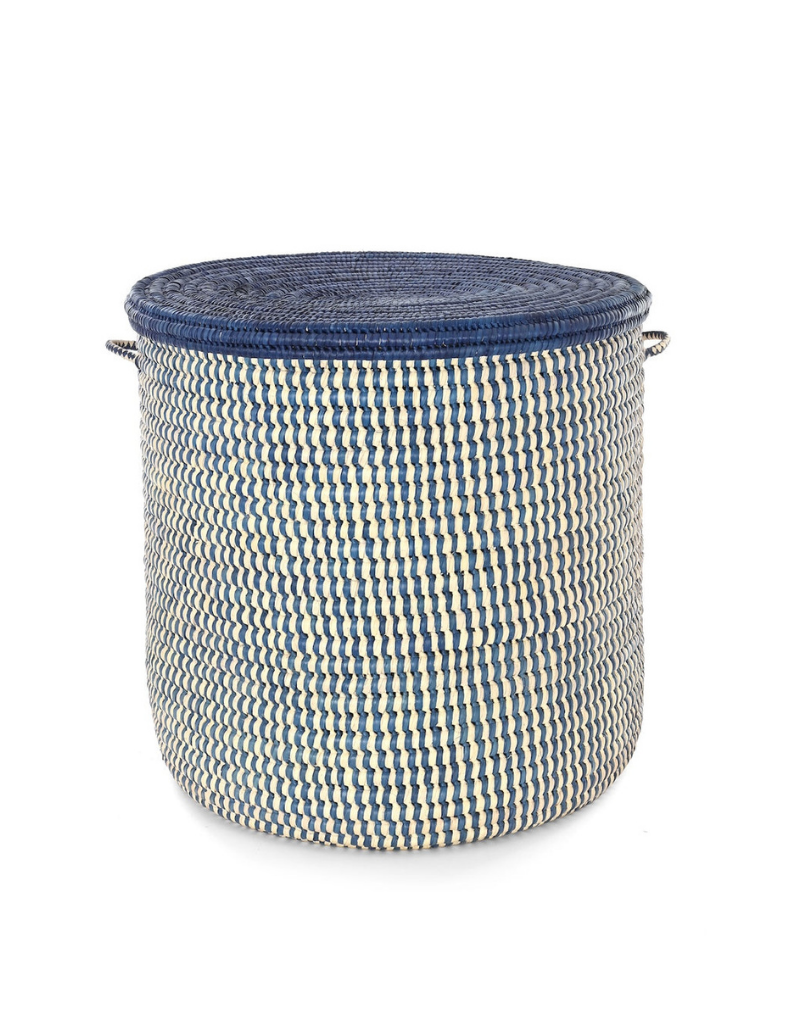 Blue Lidded Palm Hamper
