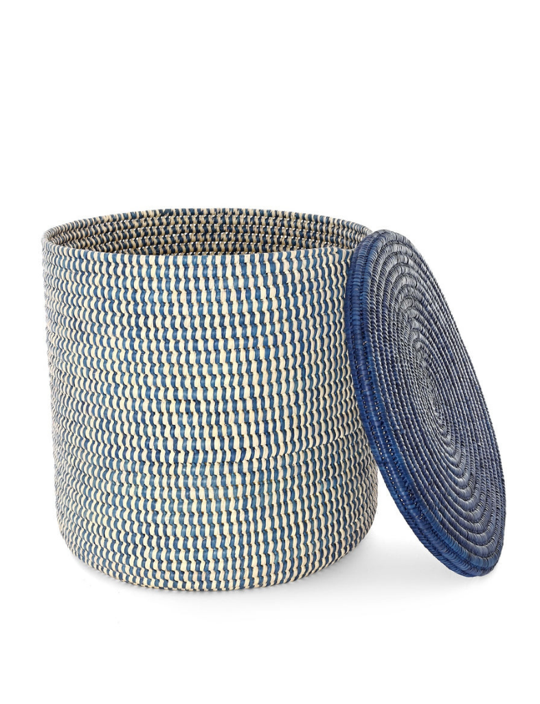 Blue Lidded Palm Hamper