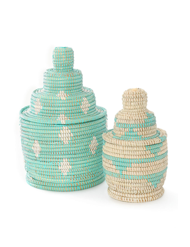 Cream + Aqua Tiered Basket
