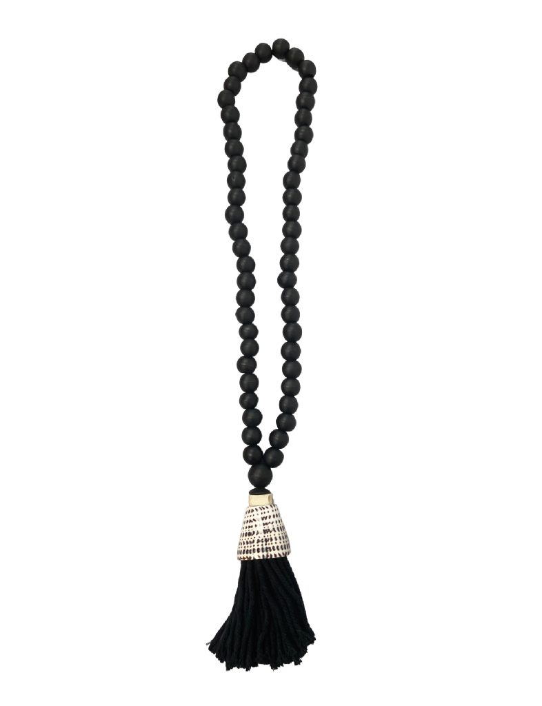 Black Beaded Seashell Tassel