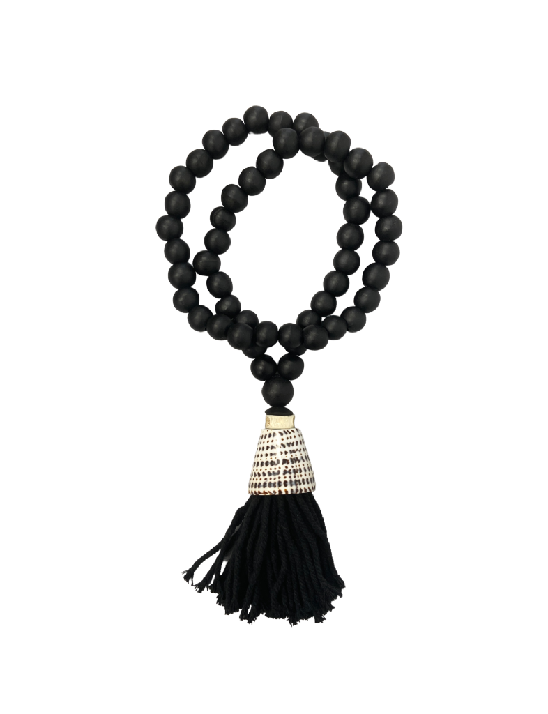 Black Beaded Seashell Tassel