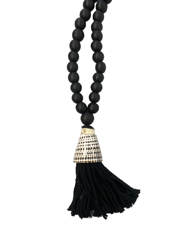 Black Beaded Seashell Tassel