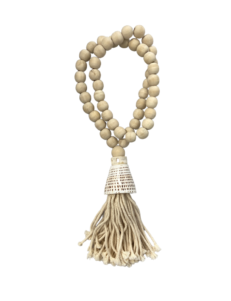 Natural Beaded Seashell Tassel — alternate angle